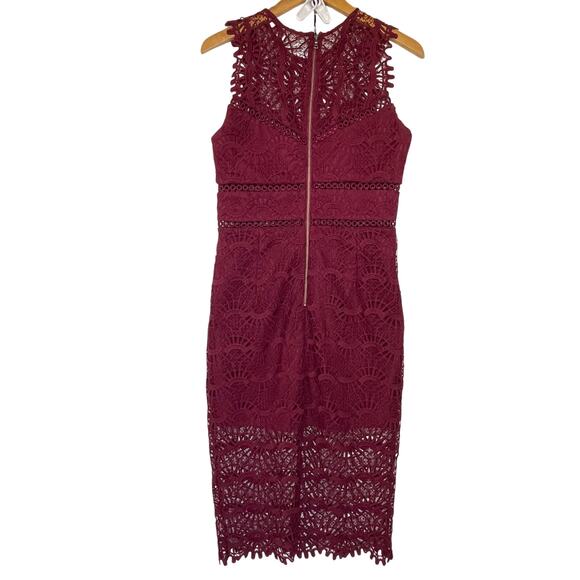 BARDOT Women’s Burgundy Lace Sheath Dress size 8/medium - Picture 4 of 7